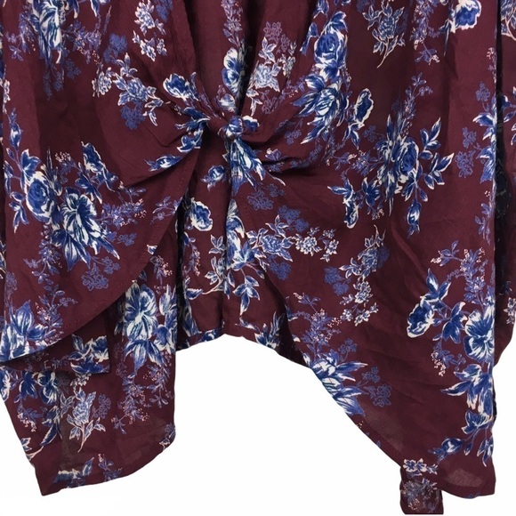 ANGIE Kimono Wrap Asymmetrical Floral Boho Oversized Burgundy Navy Size Medium - Picture 7 of 11